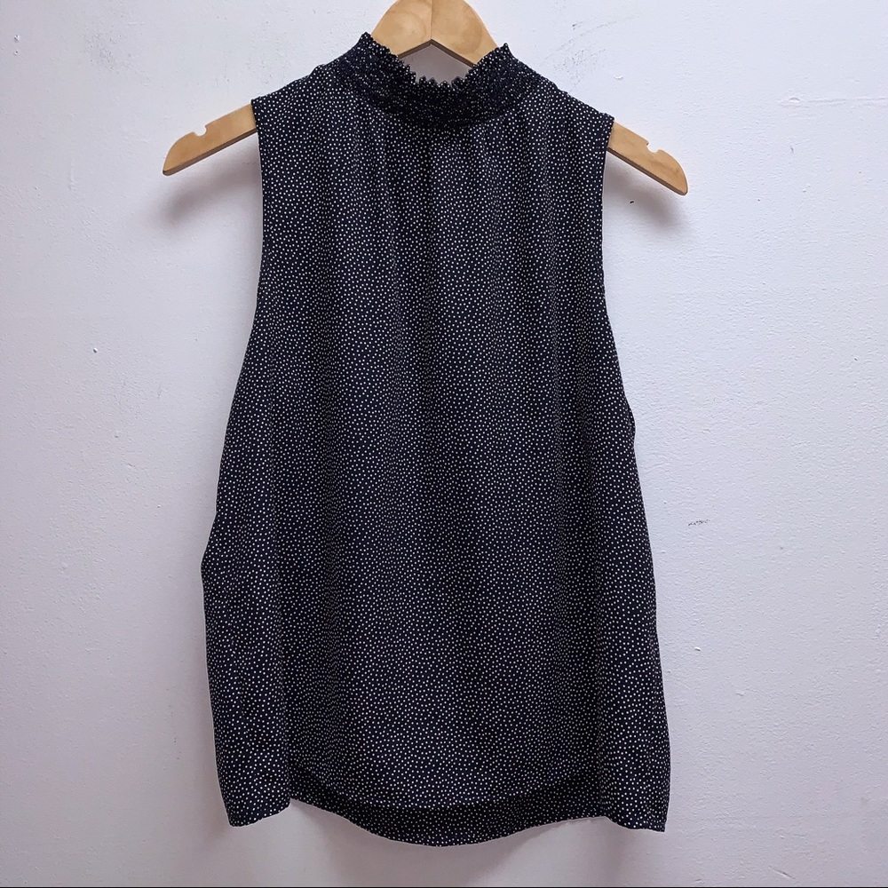 Vernacular navy blue sleeveless scrunch neck top